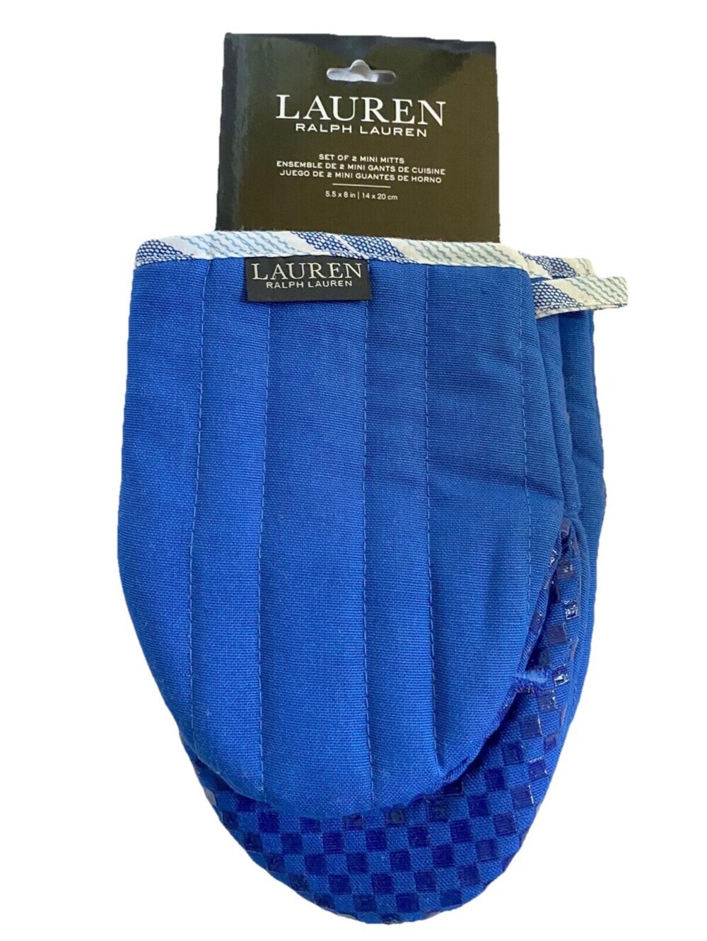 NWT Ralph Lauren Cobalt Blue Set of 2 Mini Oven Mitts Cotton 5.5" x 8"